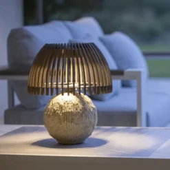 Les Jardins Lámpara de mesa LED Alba, gris/beige, altura 41 cm