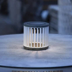 Les Jardins Lámpara de mesa solar LED Halo, blanca, aluminio/granito