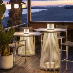 Les Jardins Lámpara de mesa solar LED Halo, blanca, aluminio/granito