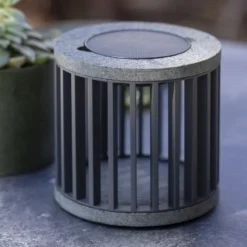 Les Jardins Lámpara de mesa solar LED Halo, gris, aluminio/granito