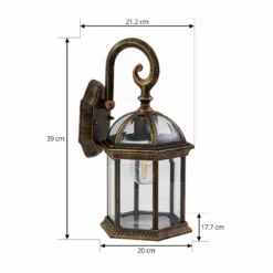 Lindby aplique de exterior Adelisa, dorado antiguo, aluminio, altura 39 cm
