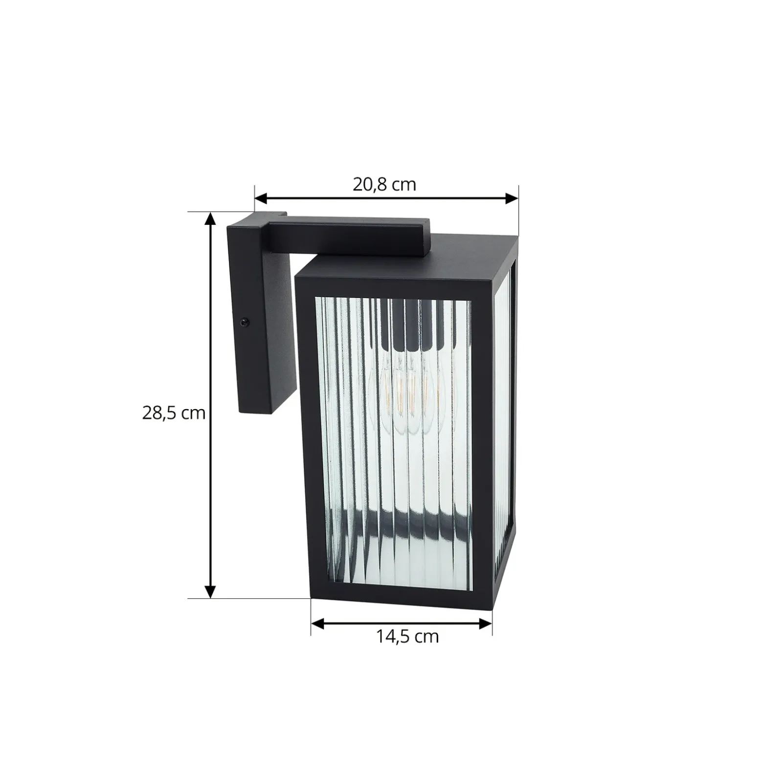 Lindby Aplique de exterior Bolgar, negro, metal, cristal, 15 cm