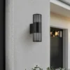 Lindby Aplique de exterior Lurinda, 2 luces, negro, Ø10cm