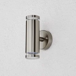 Lindby Aplique LED para exterior Tiberius, acero inoxidable, arriba/abajo, IP44
