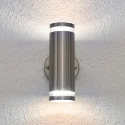 Lindby Aplique LED para exterior Tiberius, acero inoxidable, arriba/abajo, IP44