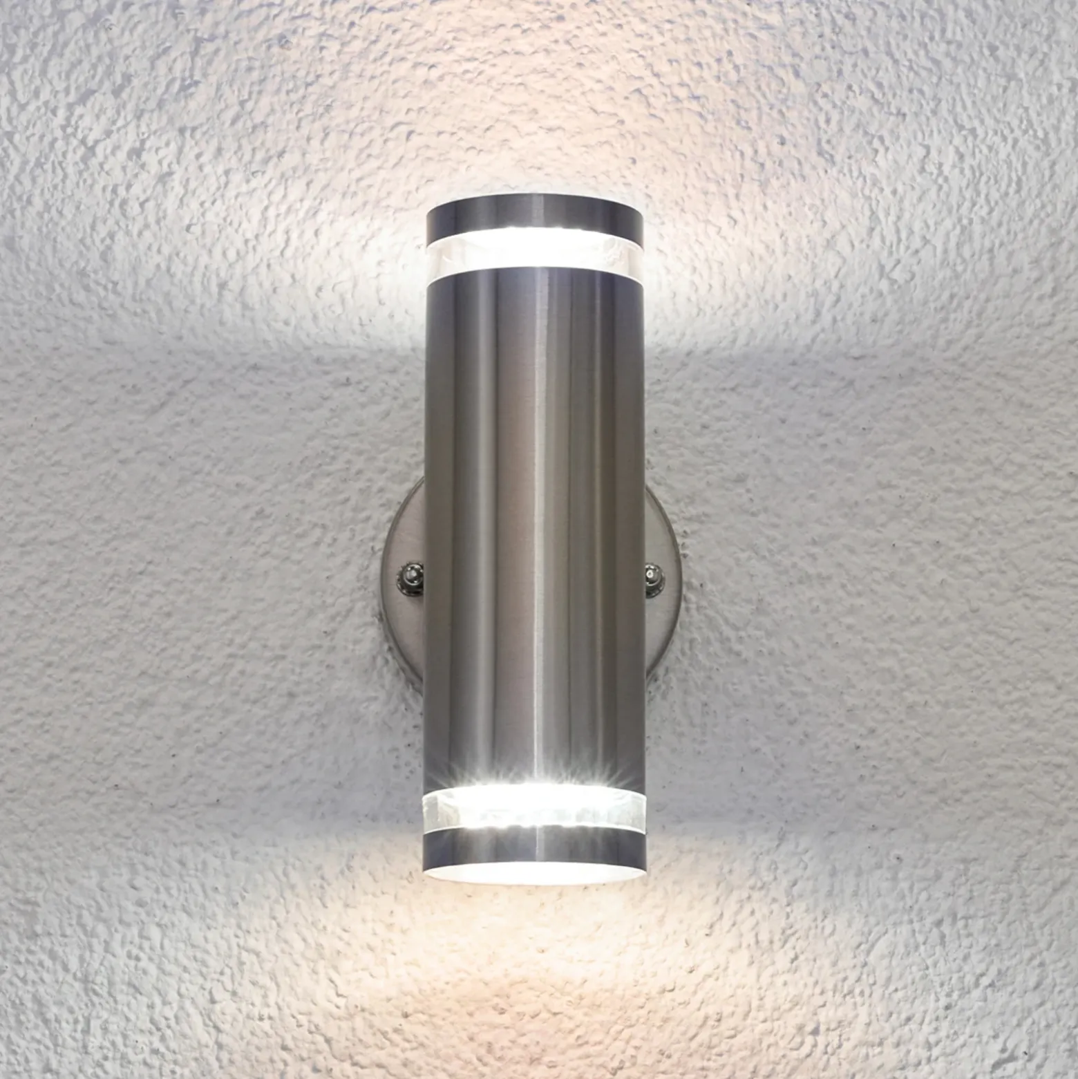 Lindby Aplique LED para exterior Tiberius, acero inoxidable, arriba/abajo, IP44