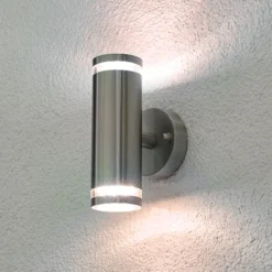 Lindby Aplique LED para exterior Tiberius, acero inoxidable, arriba/abajo, IP44