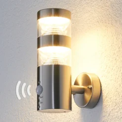 Lindby Aplique LED para exterior Lanea, 22 cm, acero inoxidable, sensor
