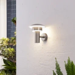 Lindby Aplique LED para exterior Lillie, altura 19 cm, acero inoxidable