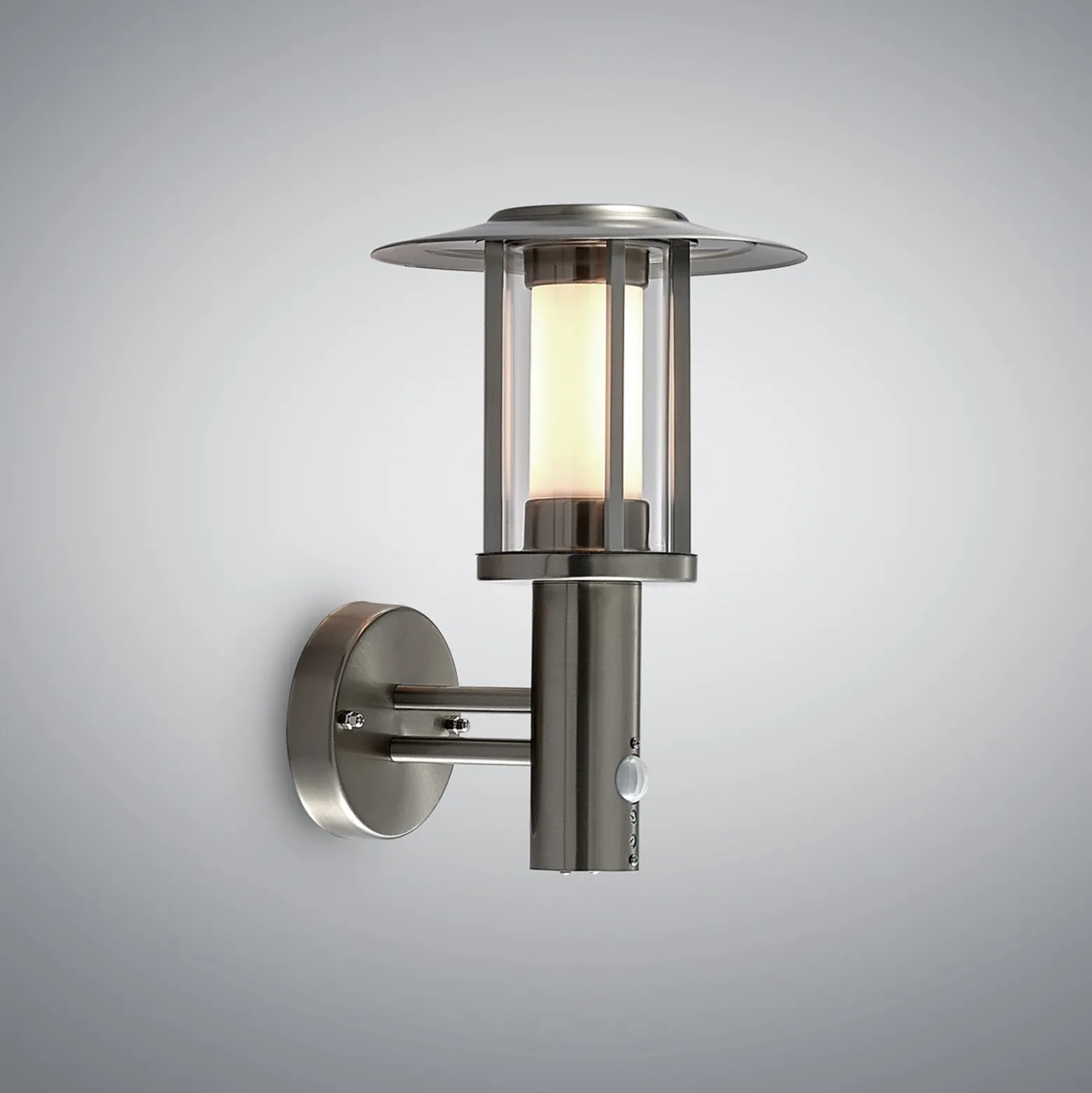 Lindby Aplique LED para exterior Gregory, sensor, acero inoxidable, IP44