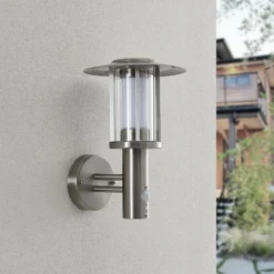 Lindby Aplique LED para exterior Gregory, sensor, acero inoxidable, IP44