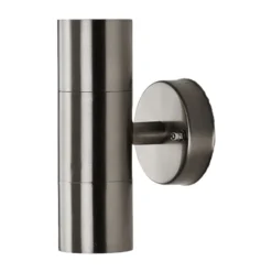 Lindby Aplique para exterior Hakan, arriba/abajo, acero inoxidable, IP44, GU10