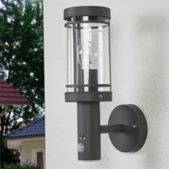 Lindby Aplique para exterior Djori, sensor, antracita, acero inoxidable