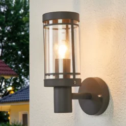 Lindby aplique para exterior Djori, 28 cm, antracita, acero inoxidable, E27