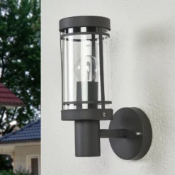 Lindby aplique para exterior Djori, 28 cm, antracita, acero inoxidable, E27