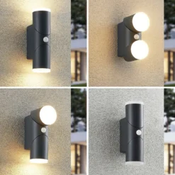 Lindby Aspyn aplique LED exterior, 2 luces, sensor