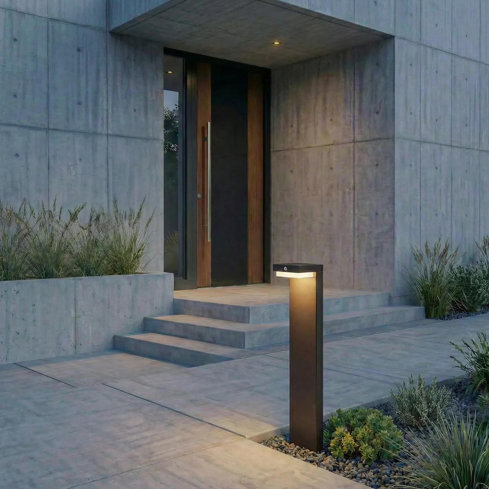 Lindby Baliza LED solar para zócalo Eleazar, negro, aluminio, sensor