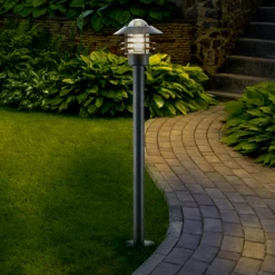 Lindby bolardo luminoso Belmiro, hierro, 100 cm de altura, E27, negro