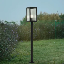 Lindby Bolardo luminoso Bolgar, negro, metal, vidrio, 15 cm