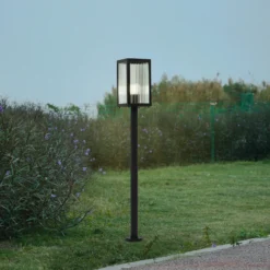 Lindby Bolardo luminoso Bolgar, negro, metal, vidrio, 15 cm