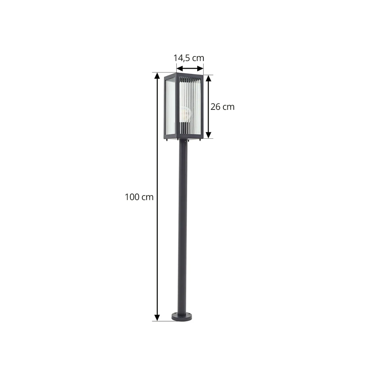 Lindby Bolardo luminoso Bolgar, negro, metal, vidrio, 15 cm