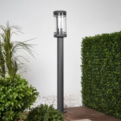 Lindby Bolardo luminoso Djori, 80 cm, antracita, acero inoxidable, E27