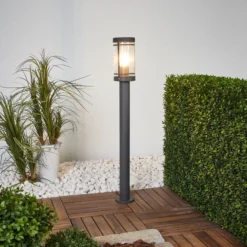 Lindby Bolardo luminoso Djori, 80 cm, antracita, acero inoxidable, E27