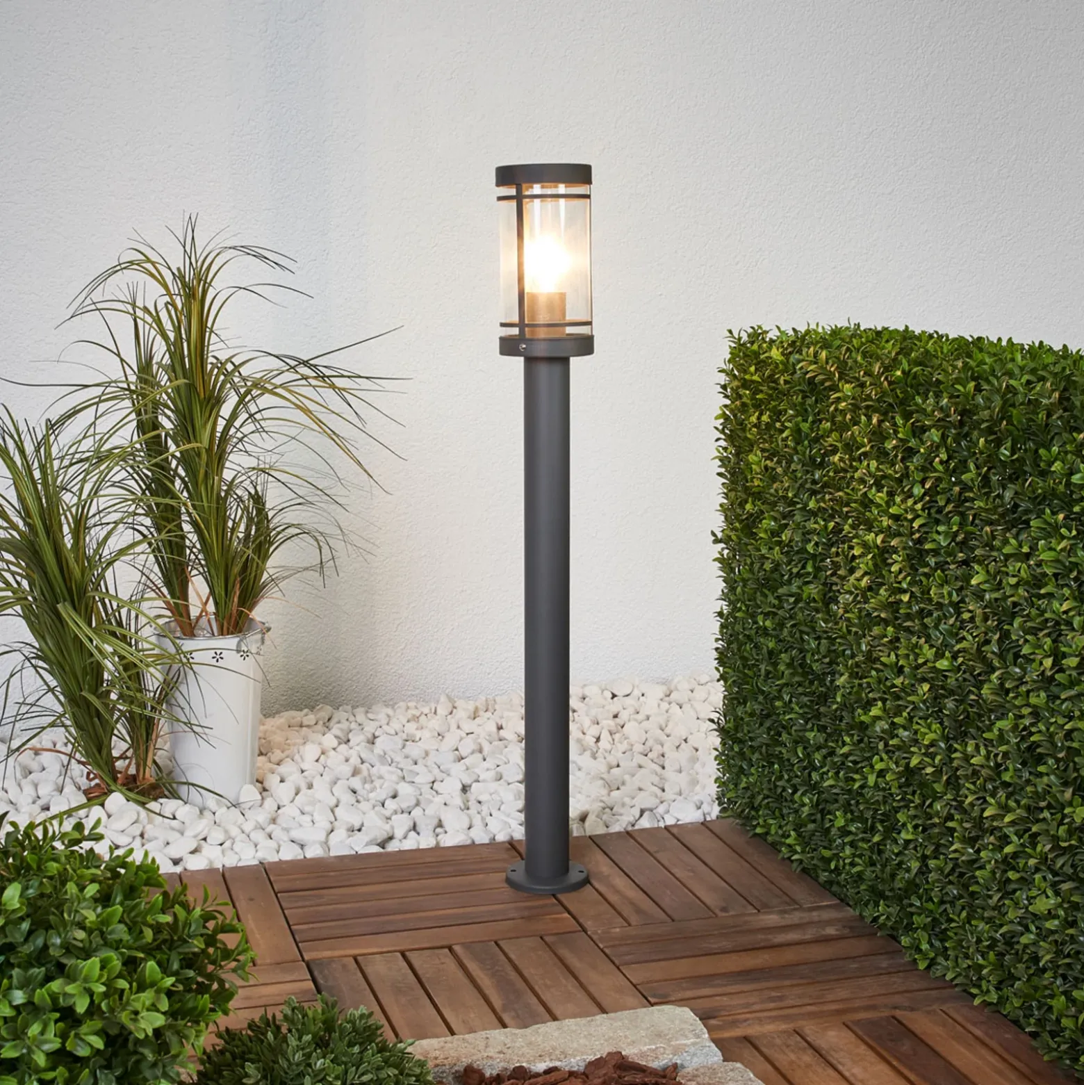 Lindby Bolardo luminoso Djori, 80 cm, antracita, acero inoxidable, E27