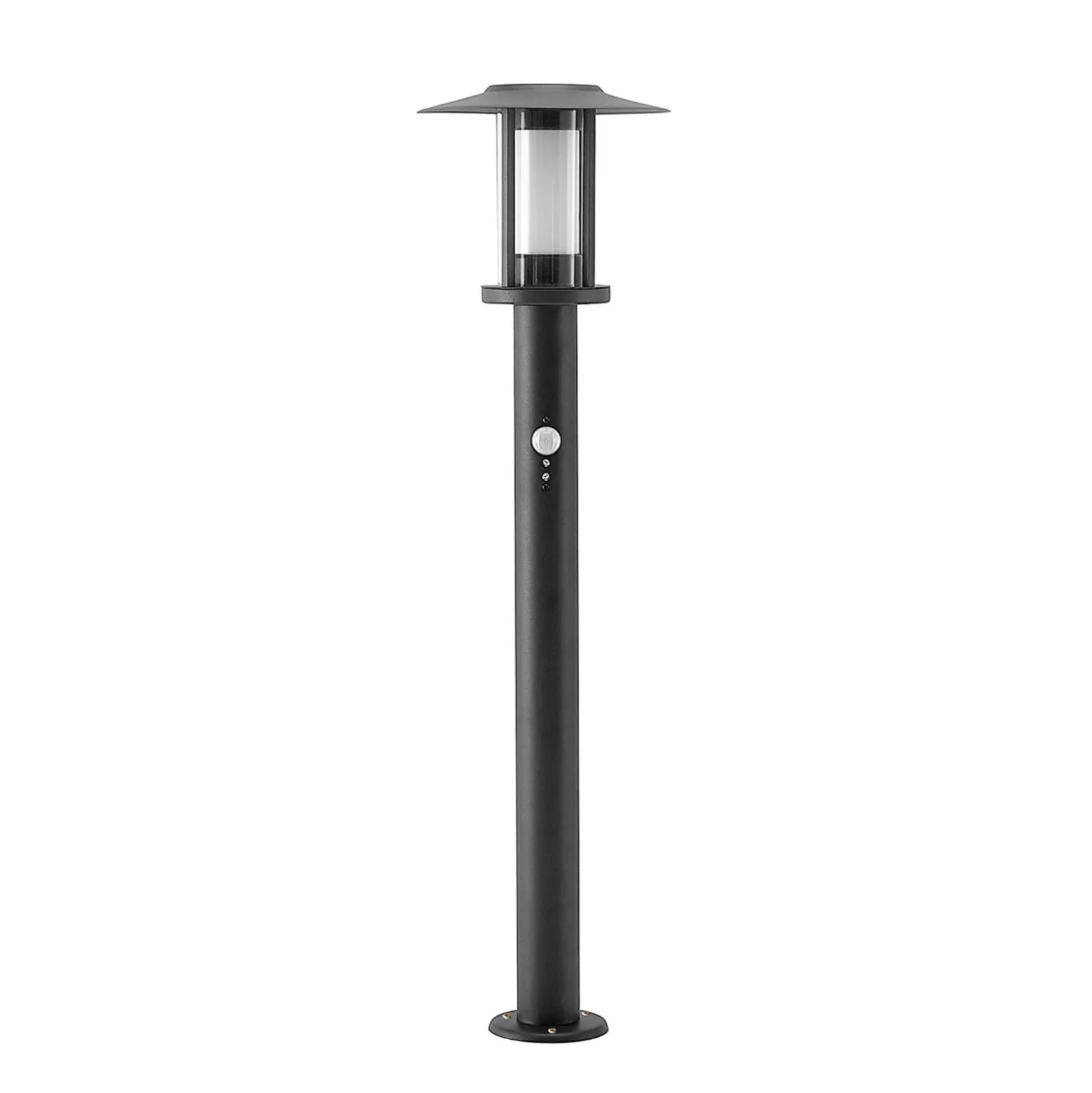 Lindby, bolardo luminoso LED Gregory, 76 cm, sensor, gris oscuro, IP44