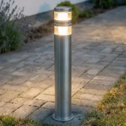 Lindby Bolardo luminoso LED Lanea, 60 cm, gris, acero inoxidable, IP44