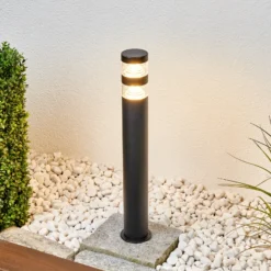 Lindby Bolardo luminoso LED Lanea, 60 cm, negro, acero inoxidable, IP44