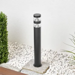 Lindby Bolardo luminoso LED Lanea, 60 cm, negro, acero inoxidable, IP44