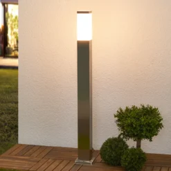 Lindby Bolardo luminoso Lorian, 100 cm, acero inoxidable, IP44, E27