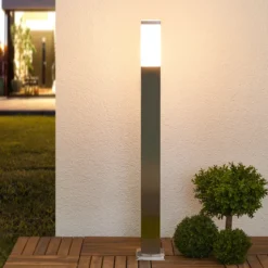 Lindby Bolardo luminoso Lorian, 100 cm, acero inoxidable, IP44, E27
