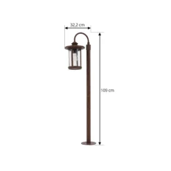 Lindby, bolardo luminoso Zayn, color óxido, vidrio, altura 109 cm, IP65