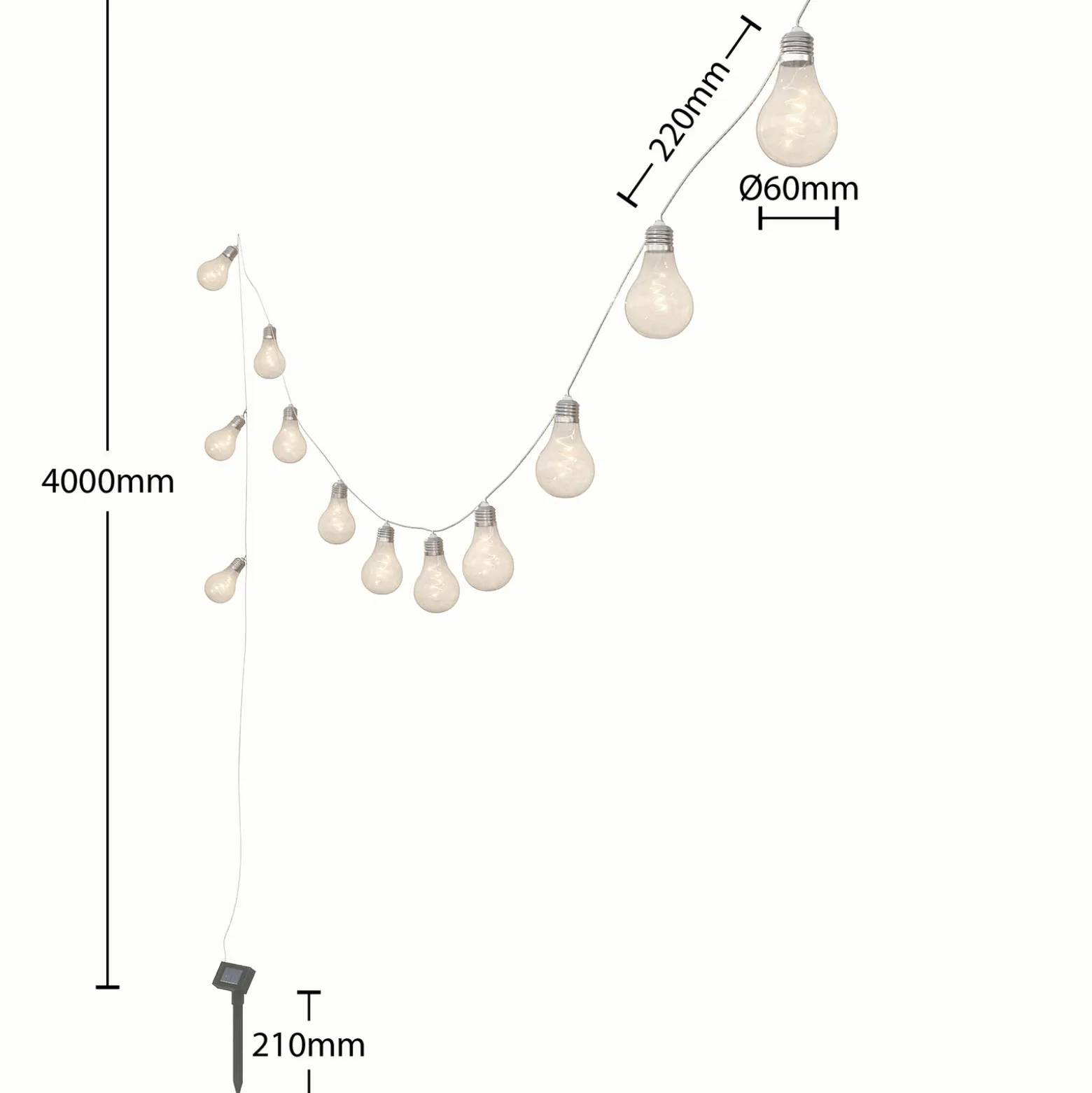 Lindby Cadena de luces LED Lampini, 200 cm, negro, IP44