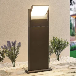Lindby Cathalena Bolardo luminoso LED en gris oscuro
