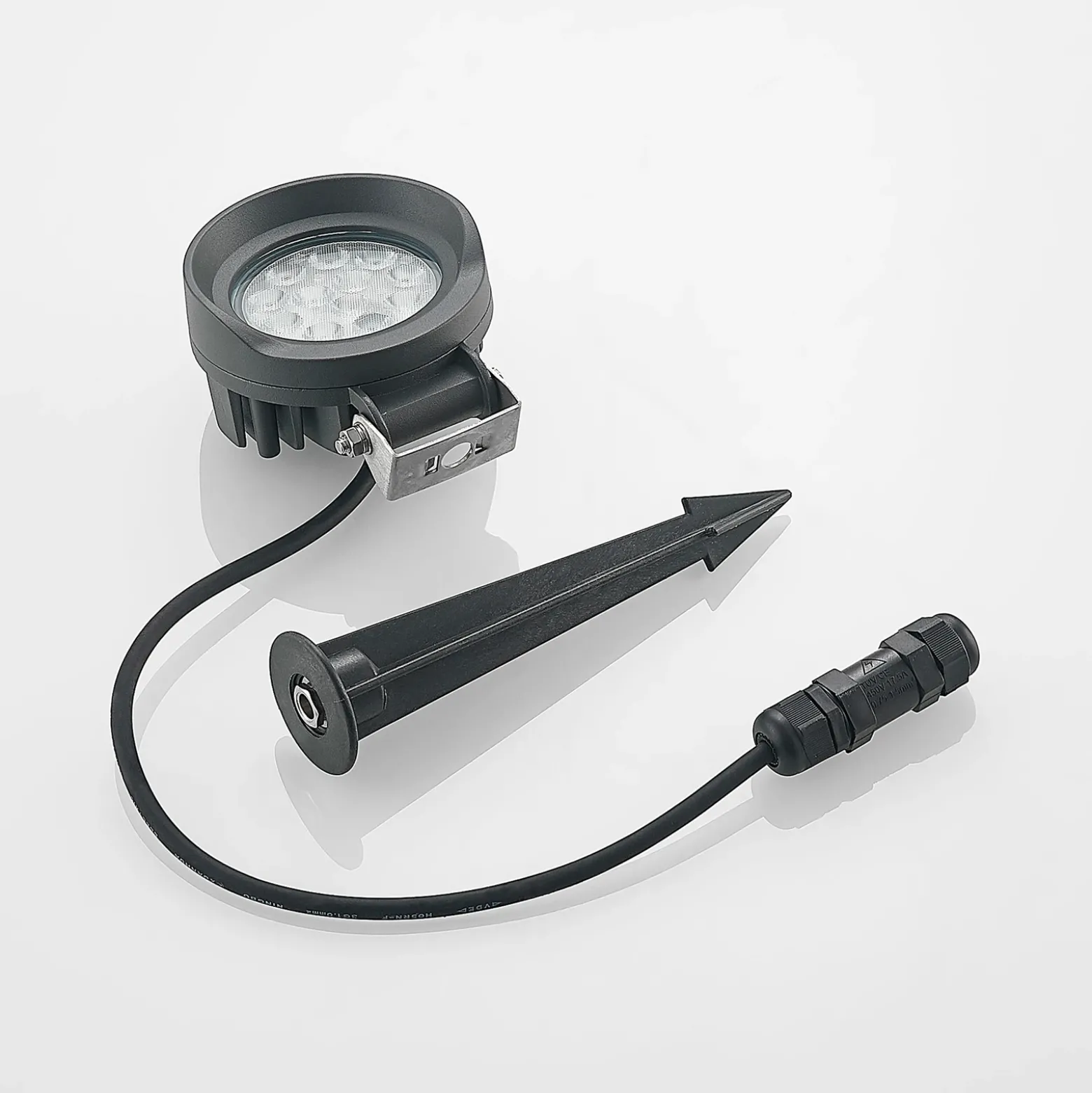 Lindby Emar foco LED con pica en gris oscuro
