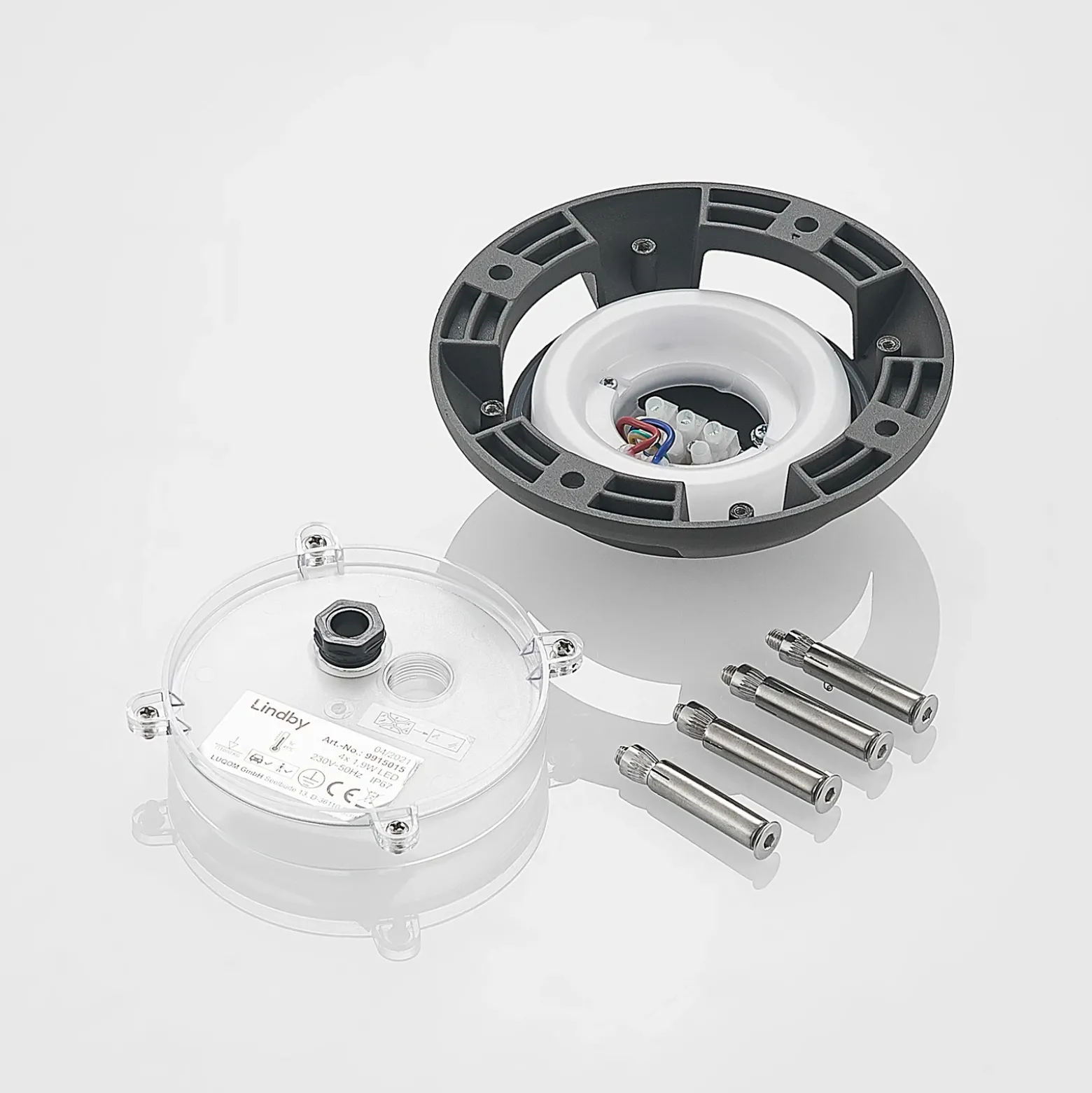 Lindby foco LED de suelo Huban, 15 cm, 4 luces, antracita