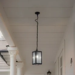 Lindby Lámpara colgante exterior Bolgar, negro, metal, cristal
