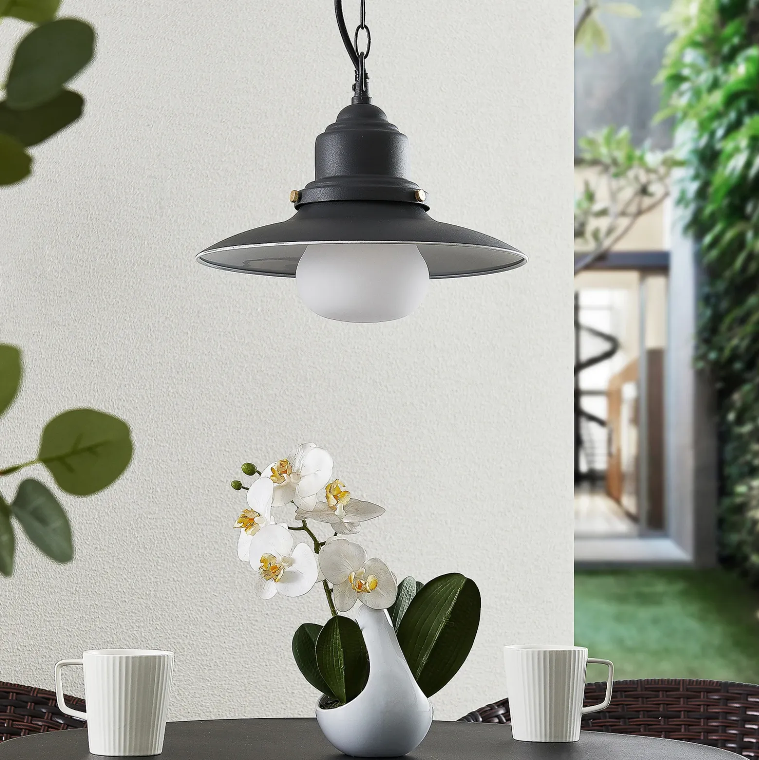 Lindby lámpara colgante exterior Roisin, antracita, metal, Ø 32 cm