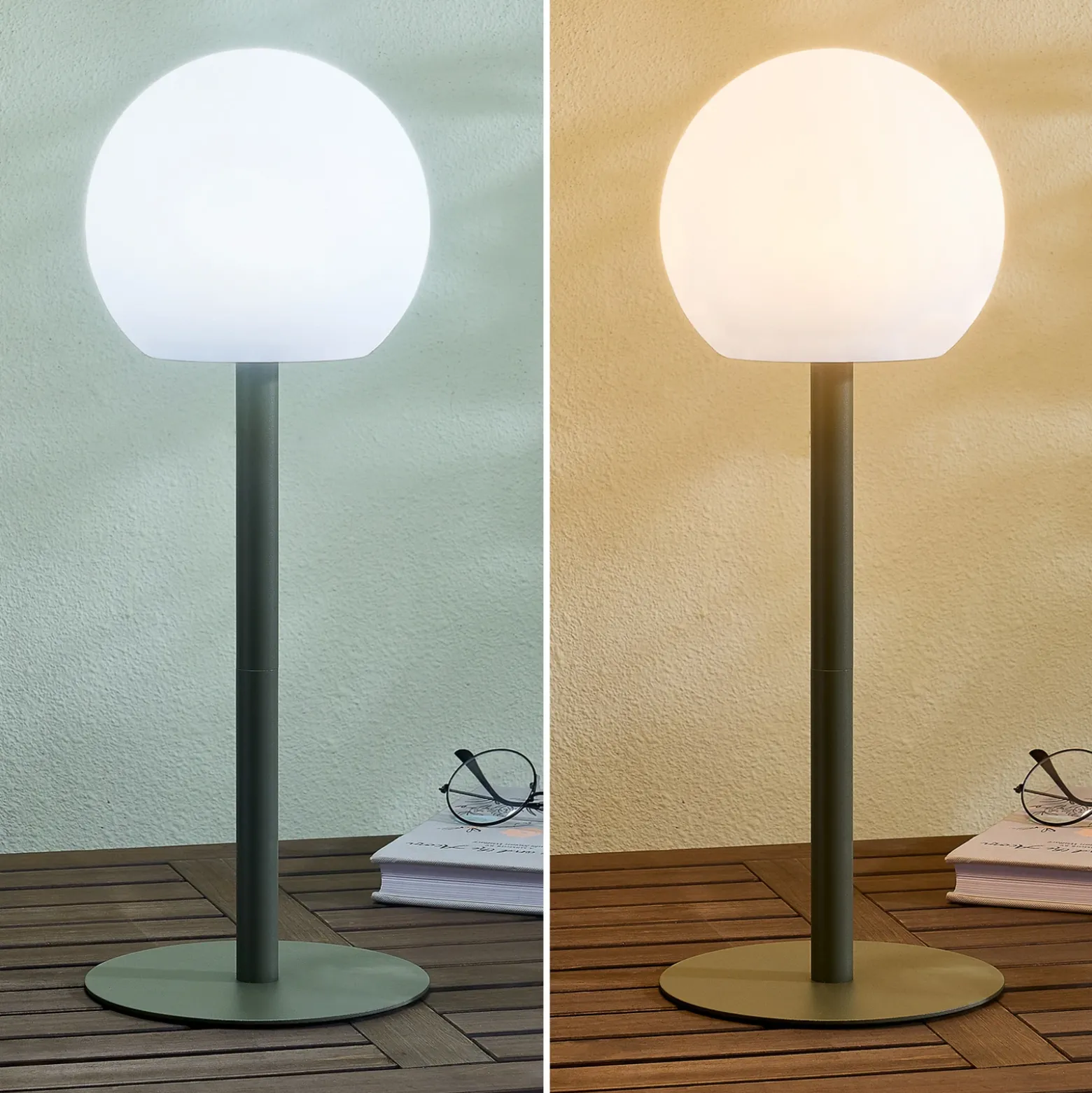 Lindby lámpara de mesa LED Eleia, verde, metal, batería recargable