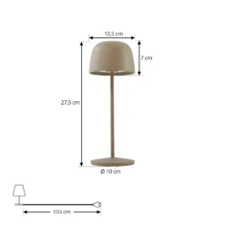 Lindby Lámpara de mesa LED recargable Arietty, beige, atenuable, IP65