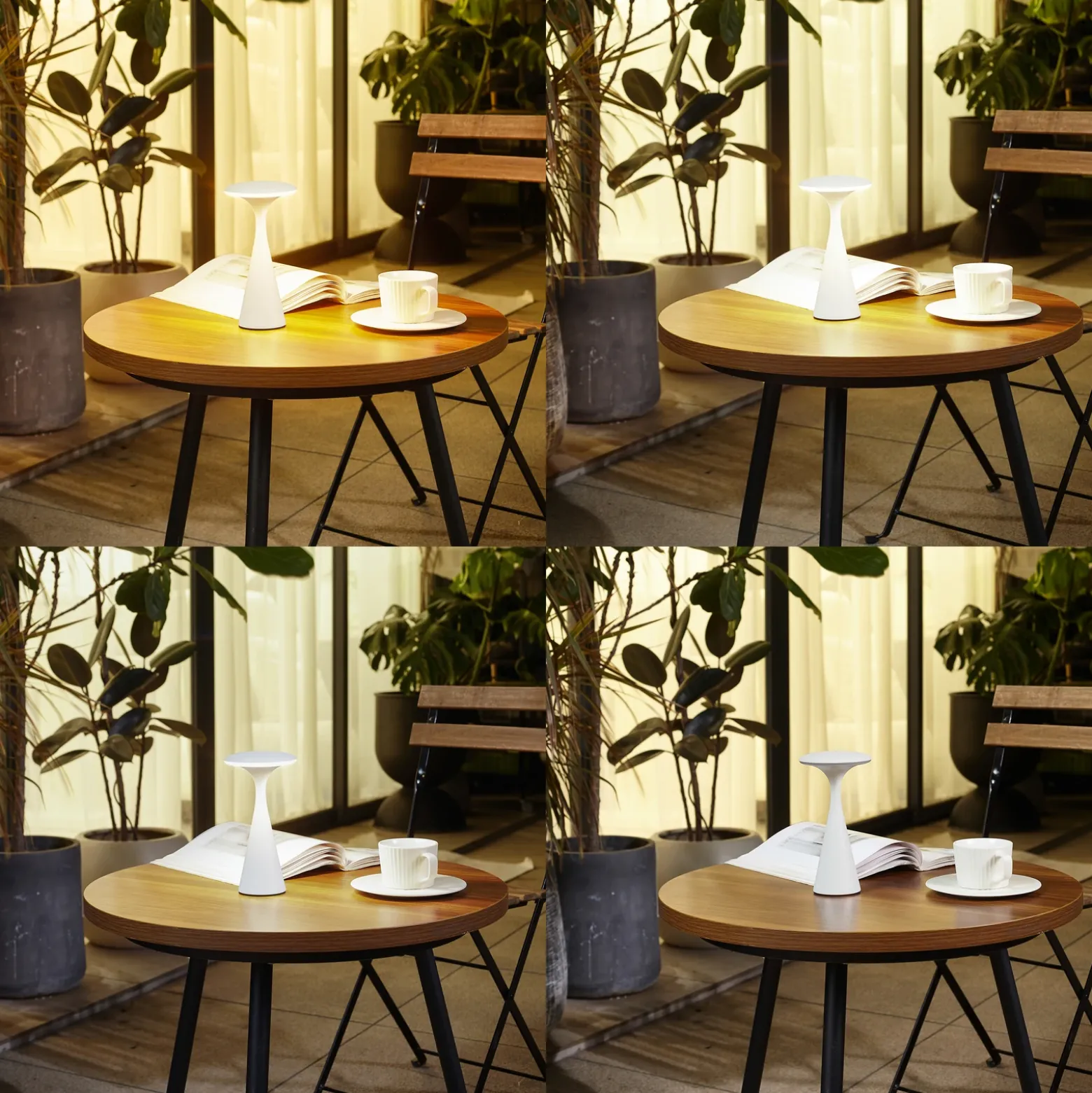 Lindby Lámpara de mesa LED recargable Evelen, blanca, IP54, CCT