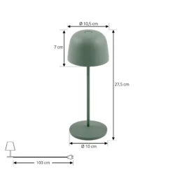 Lindby Lámpara de mesa LED recargable Arietty, verde, atenuable, IP65
