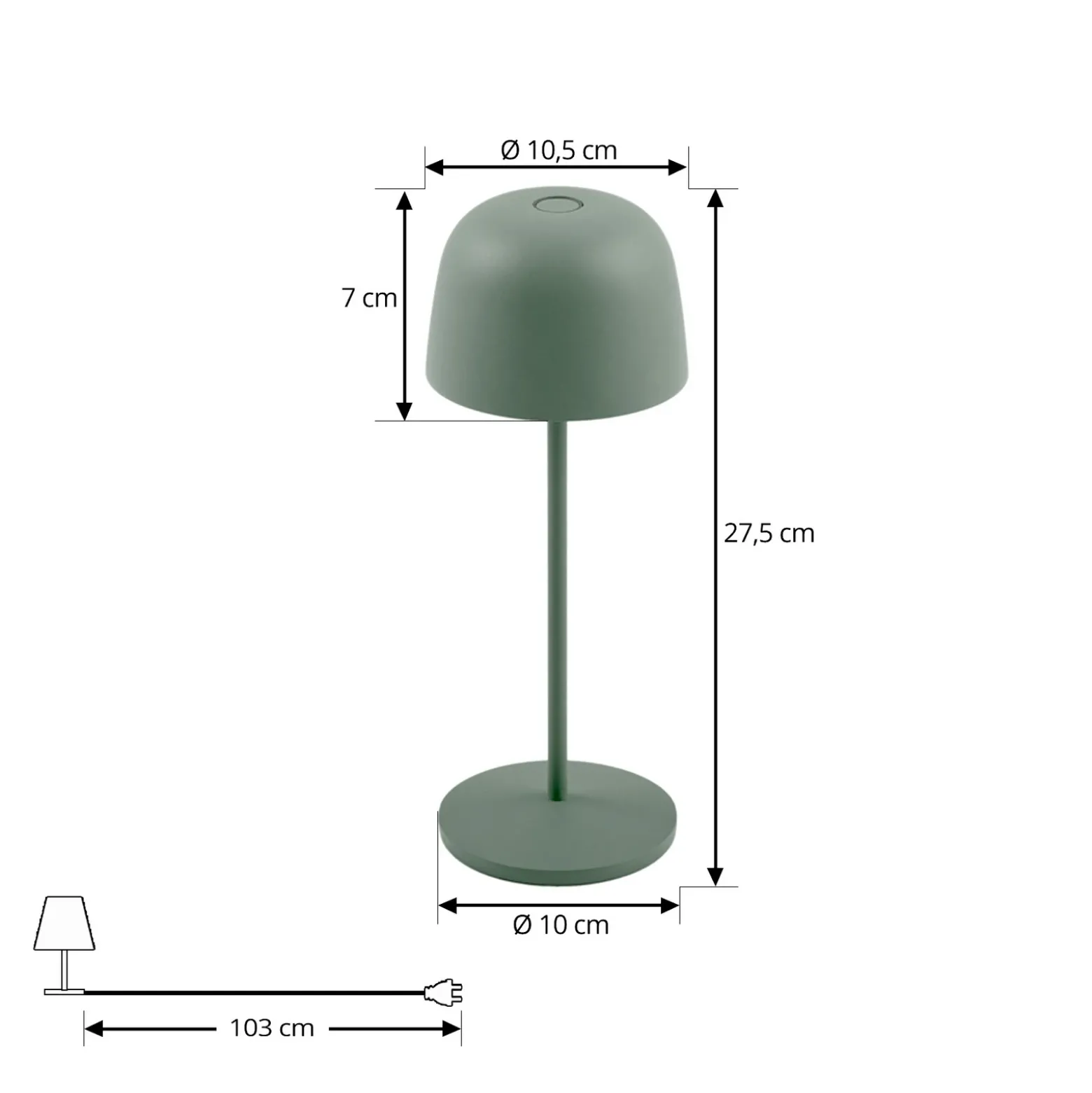 Lindby Lámpara de mesa LED recargable Arietty, verde, atenuable, IP65