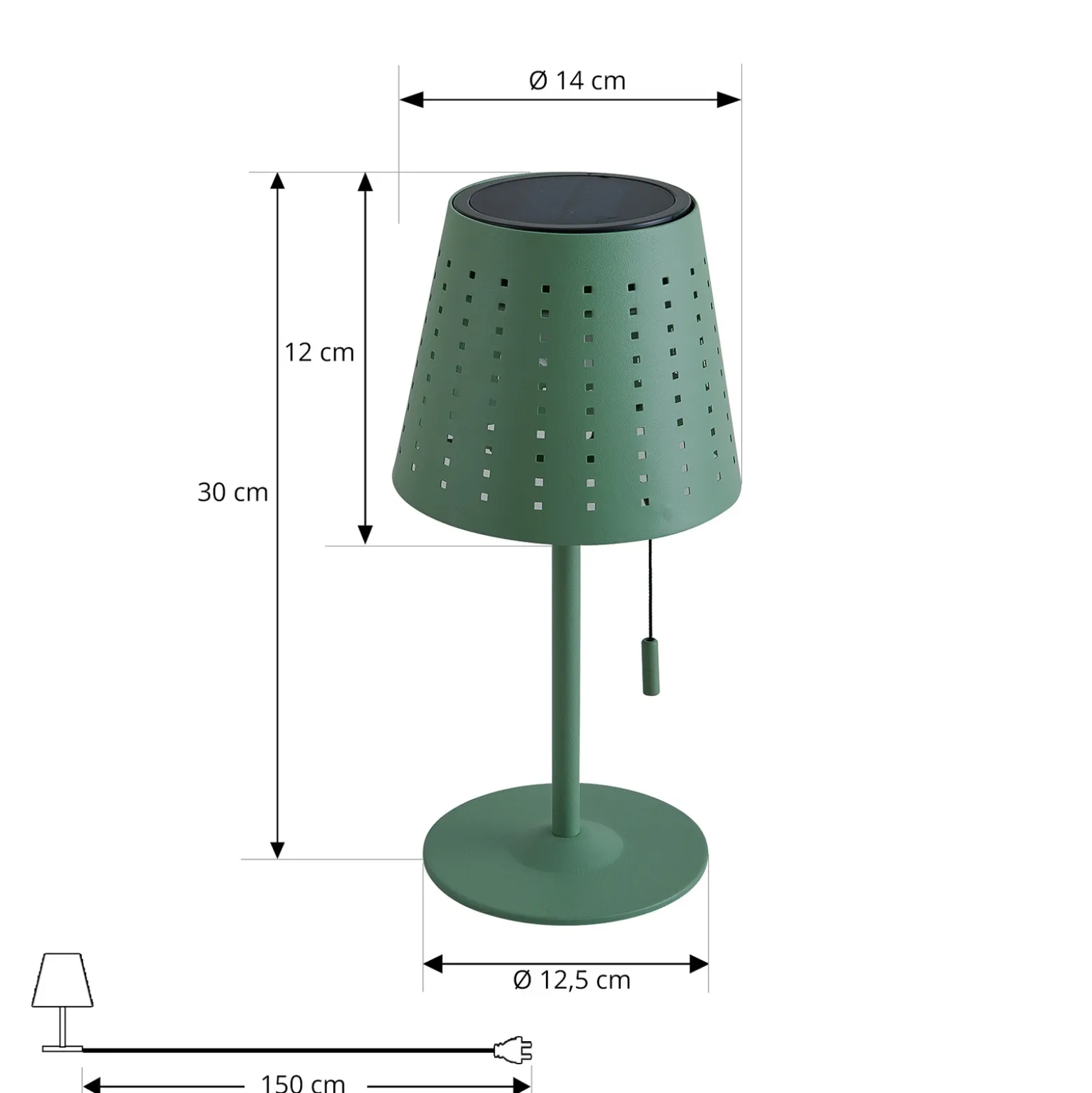 Lindby lámpara de mesa LED solar Hilario, verde, hierro, batería recargable