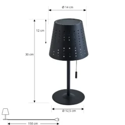 Lindby Lámpara de mesa LED solar Hilario, negra, hierro, batería recargable