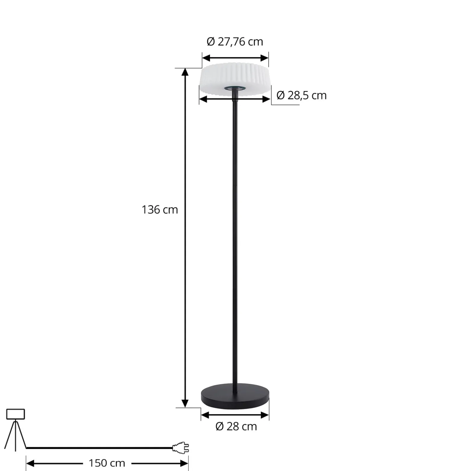 Lindby lámpara de pie LED solar Samine, negra, metal, atenuable