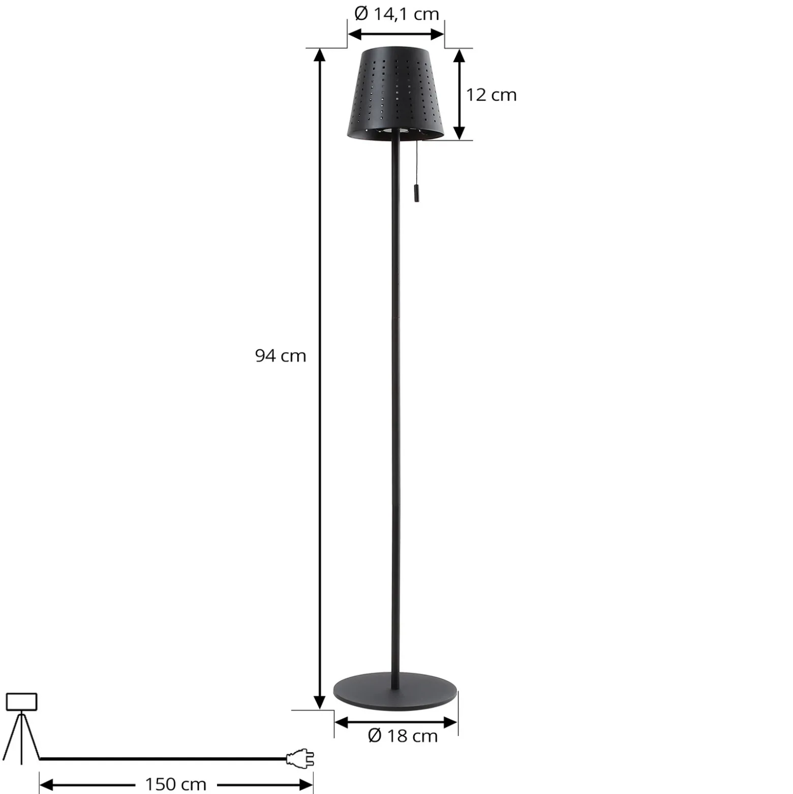 Lindby lámpara de pie LED solar Hilario, negra, hierro, batería recargable